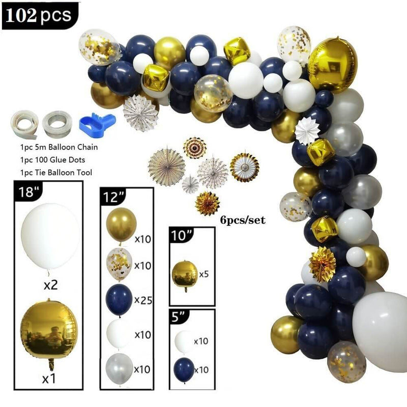 102Pcs Navy and Gold Balloon with Paper Flowers Kit Adults Birthday Party Decoration-ueventsupplies