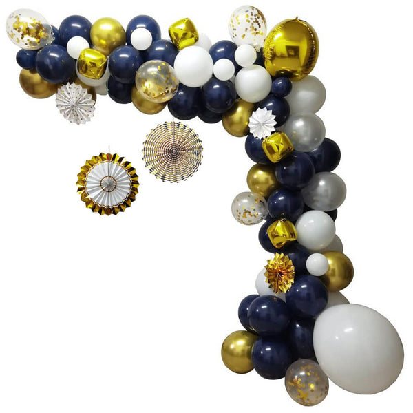 102Pcs Navy and Gold Balloon with Paper Flowers Kit Adults Birthday Party Decoration-ueventsupplies