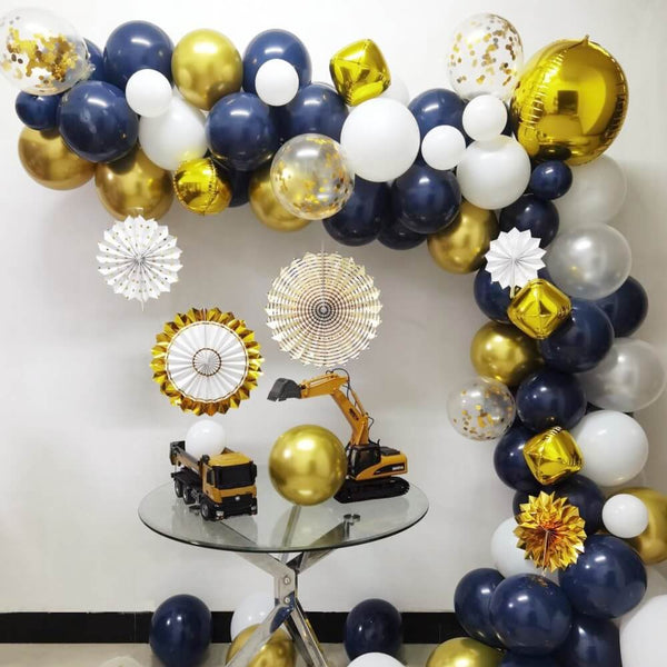 102Pcs Navy and Gold Balloon with Paper Flowers Kit Adults Birthday Party Decoration-ueventsupplies