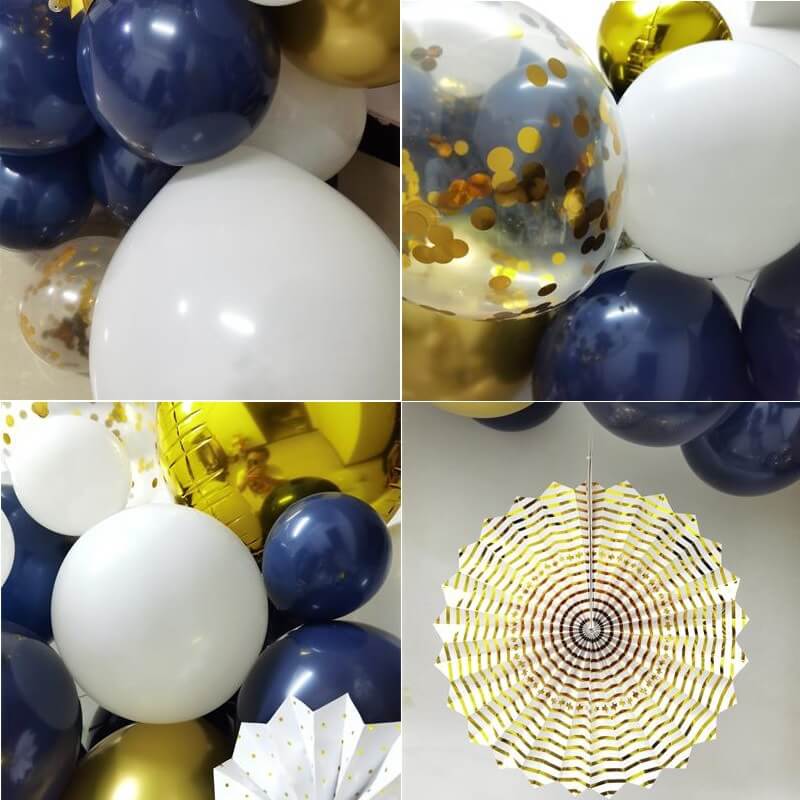 102Pcs Navy and Gold Balloon with Paper Flowers Kit Adults Birthday Party Decoration-ueventsupplies