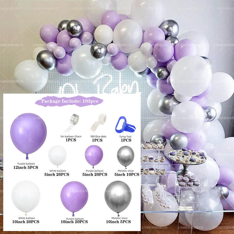 103pcs Macaron Purple Balloon Kit Baby Shower Birthday Wedding Party Decorations-ueventsupplies