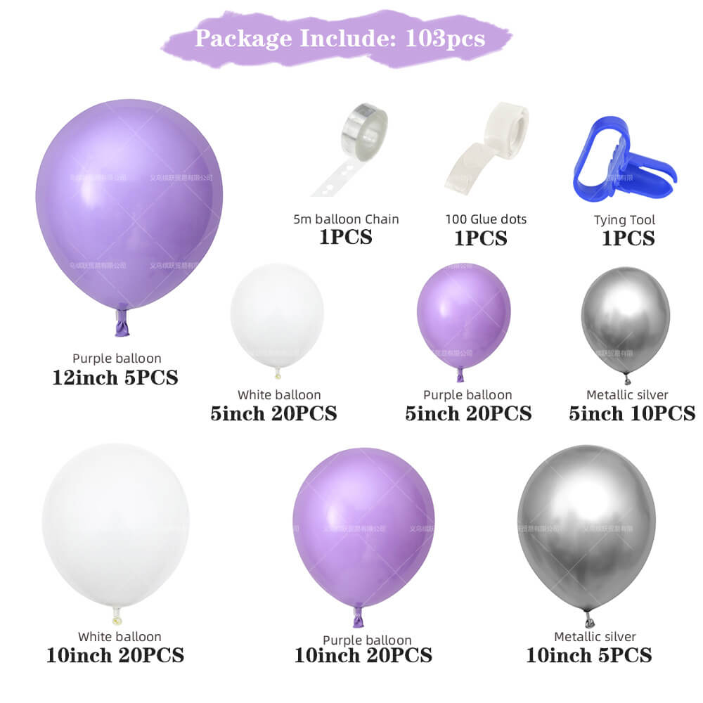103pcs Macaron Purple Balloon Kit Baby Shower Birthday Wedding Party Decorations-ueventsupplies