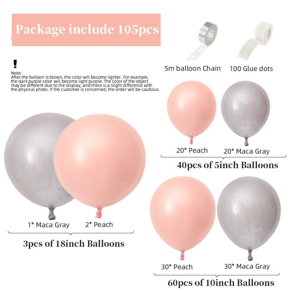 105pcs Morandi Macaron Grey and Pink Balloons Kit Baby Shower Birthday Party Wedding Decoration-ueventsupplies