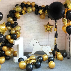 112pcs Black and Gold Balloon Kit for Birthday and Graduation Party Decoration-ueventsupplies
