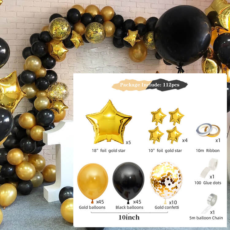 112pcs Black and Gold Balloon Kit for Birthday and Graduation Party Decoration-ueventsupplies