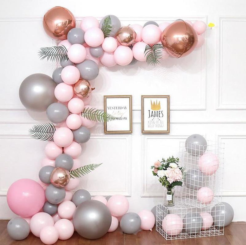 114PCS Macaron Gray Balloon with Palm Leaves Garland Kit for Birthday/Wedding/Baby Shower Party Decoration-ueventsupplies