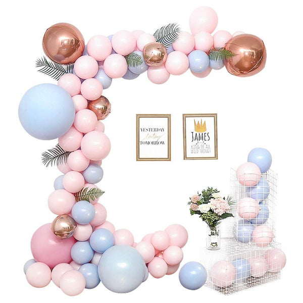 114PCS Macaron Pink Blue Balloon with Palm Leaves Garland Kit for Birthday/Wedding/Baby Shower Party Decoration-ueventsupplies