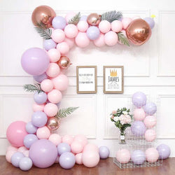 114PCS Macaron Pink Purple Balloon with Palm Leaves Garland Kit for Birthday/Wedding/Baby Shower Party Decoration-ueventsupplies