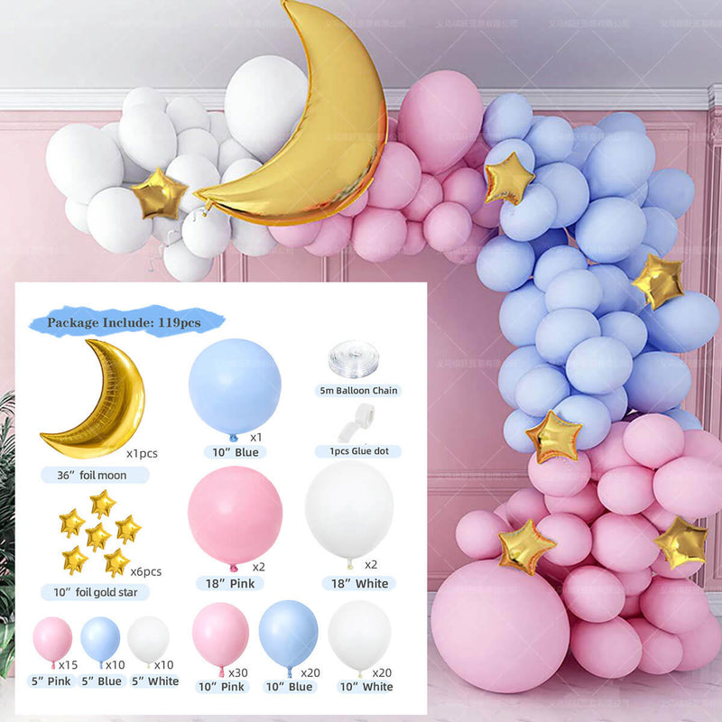 119pcs Blue-Pink-White Balloon Kit Gender Reveal, Baby Boy Or Girl 1st Birthday, House Warming Party Decoration-ueventsupplies
