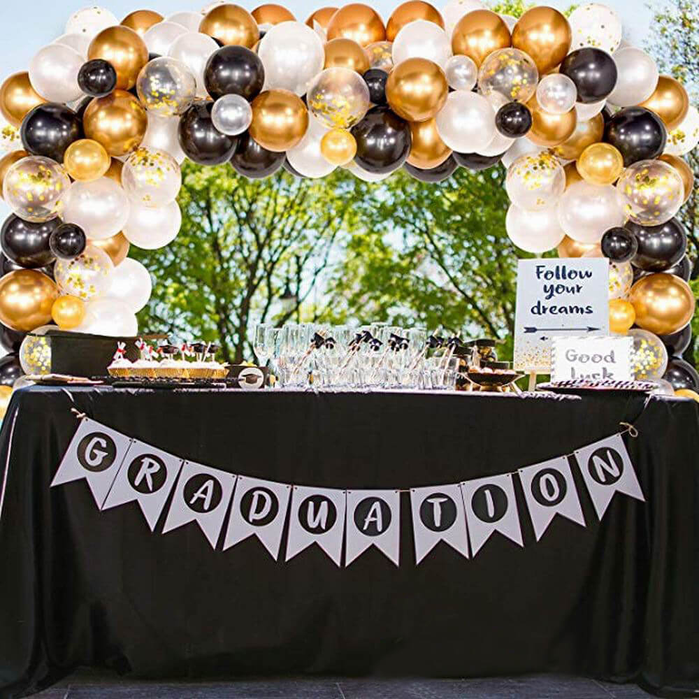 120 pcs Black and Gold Confetti White Balloon Arch Garland Kit - Balloon Kit for Birthday Party Decoration-ueventsupplies