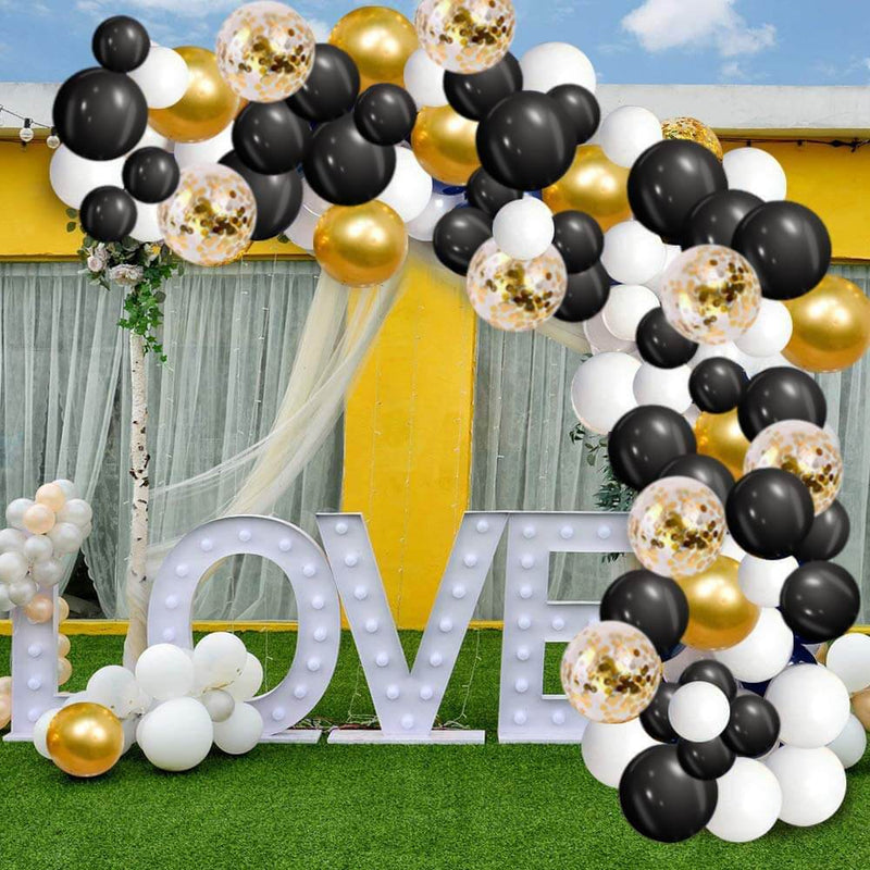 120 pcs Black and Gold Confetti White Balloon Arch Garland Kit - Balloon Kit for Birthday Party Decoration-ueventsupplies