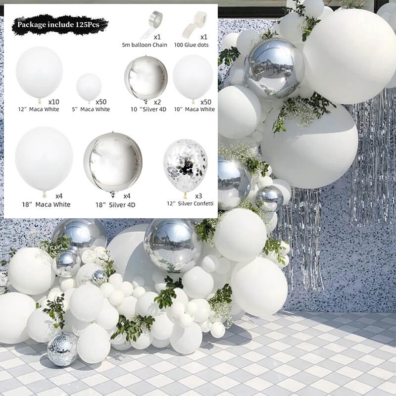 125pcs Macaron White Balloon Kit Baby Shower Birthday Wedding Party Decorations-ueventsupplies