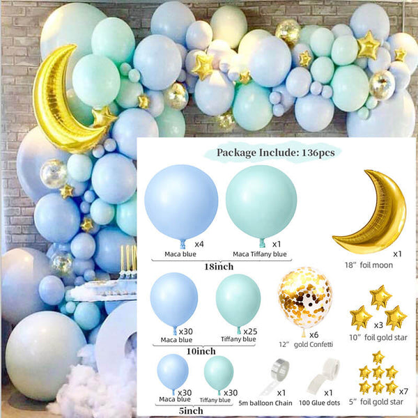 136pcs Tiffany Blue Gold Pastel Balloons Garland Arch Kit for Birthday/Wedding/Baby Shower Party Decoration-ueventsupplies