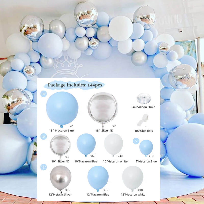 144Pcs Macaron Blue Balloon Kit for Birthday/Wedding/Baby Shower Party Decoration-ueventsupplies