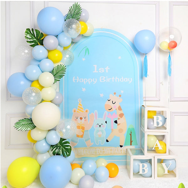 Cartoon Backdrop Blue Balloon Kits For Boys Birthday Baby Shower Party Decoration