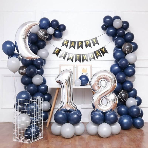 136pcs Blue Moon Balloon Kit for Adult Birthday Party Decoration