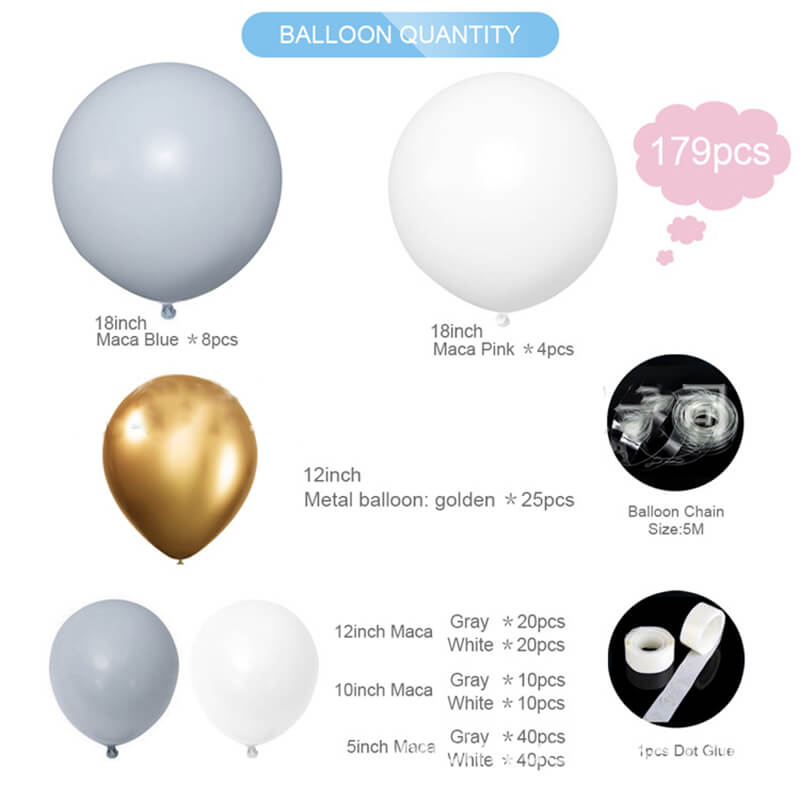 179pcs Macaron Gray Balloon Kit Baby Shower Birthday Party Wedding Decoration-ueventsupplies