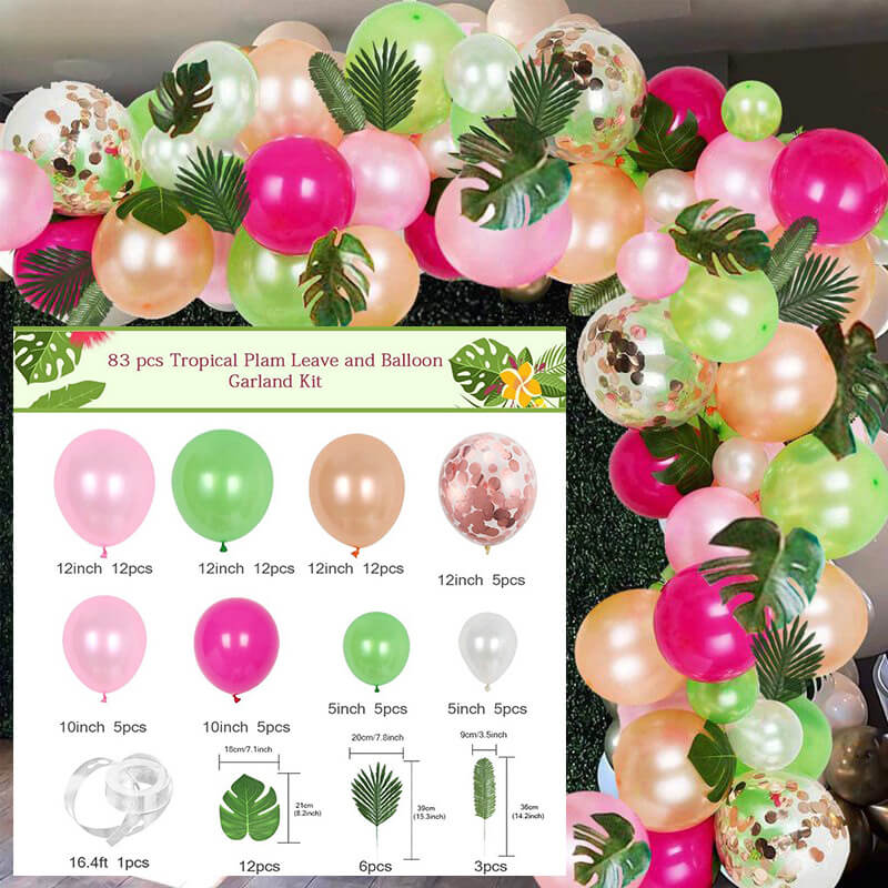 83pcs Tropical Plam Leave Balloons Garland Kit Wild One Birthday Decoration Jungle Theme Party Decor-ueventsupplies