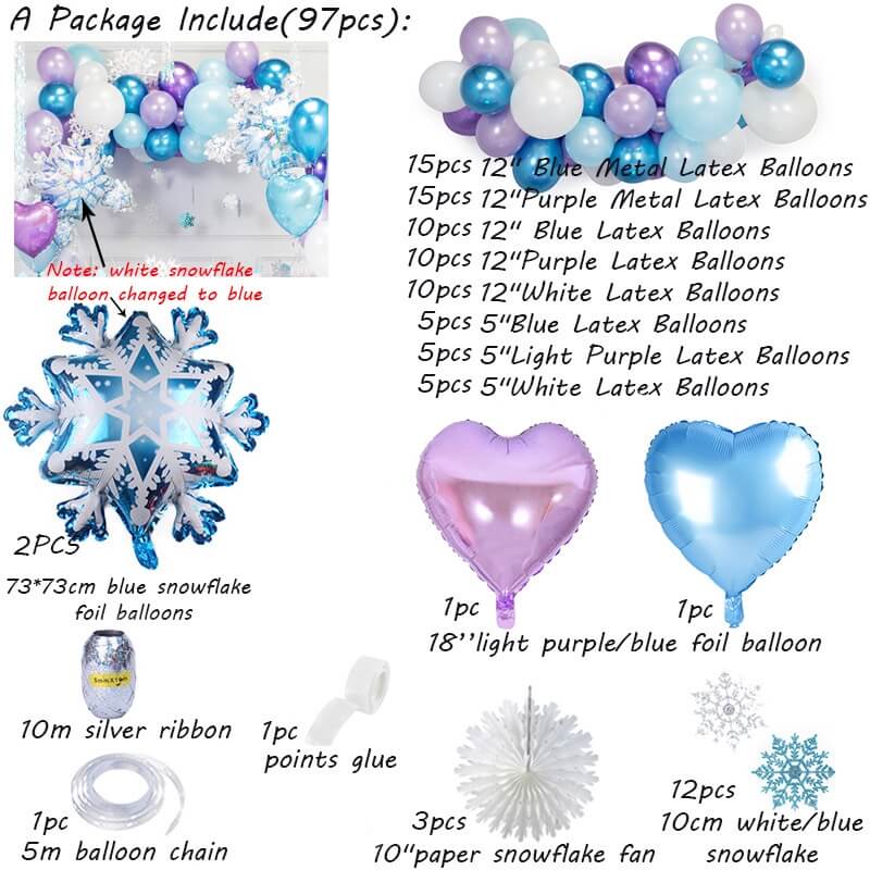 97pcs Frozen Theme Snowflake Balloons Kit Girls Birthday Party Decor-ueventsupplies