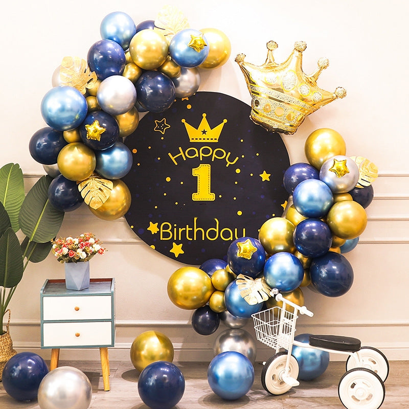 Black and Gold  Round Backdrop& Balloon Kit for Kids Birthday Decoration