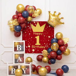 Deep Red Balloon and Backdrop+Baby Box Kids Birthday Party Decoration Kit
