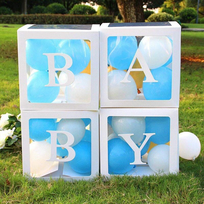 Baby Shower Boxes Party Decorations ¨C 4pcs Transparent Balloons Boxes D¨¦cor with Letters-ueventsupplies
