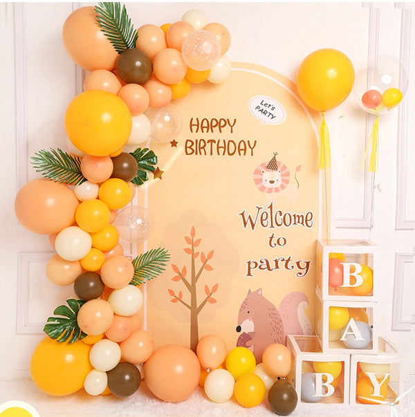 Little Squirrel Yellow Balloon and Backdrop Baby Box Kits for 1st Birthday Decoration