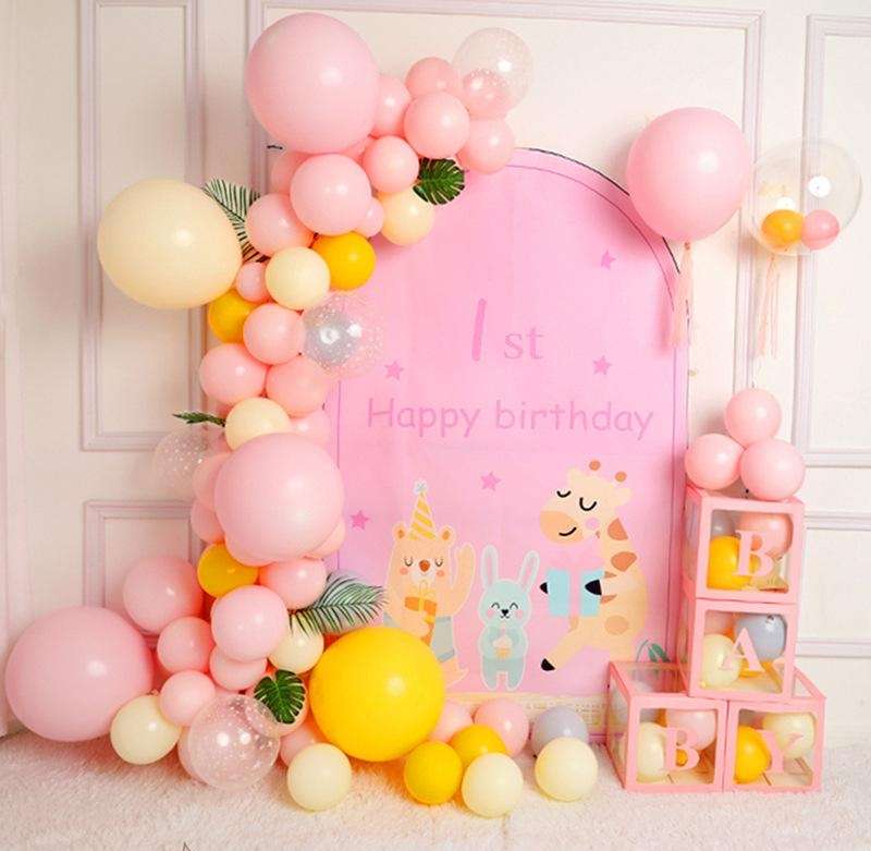 Pink Balloon Cartoon Backdrop Kits for Girls Birthday Decor Baby Shower Decor