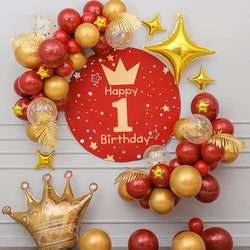 Red and Gold Backdrop+Balloon Kit for Birthday Party Decoration