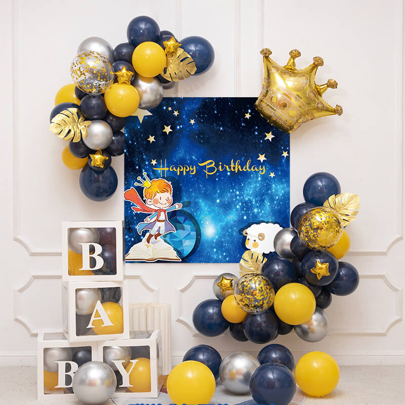 Silver Blue Balloon+Backdrop Kit for Boys Birthday Decoration