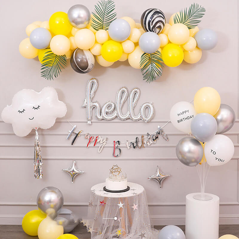 Silver and Yellow Balloon Kit for Girl's Birthday Party & Baby Shower Decoration