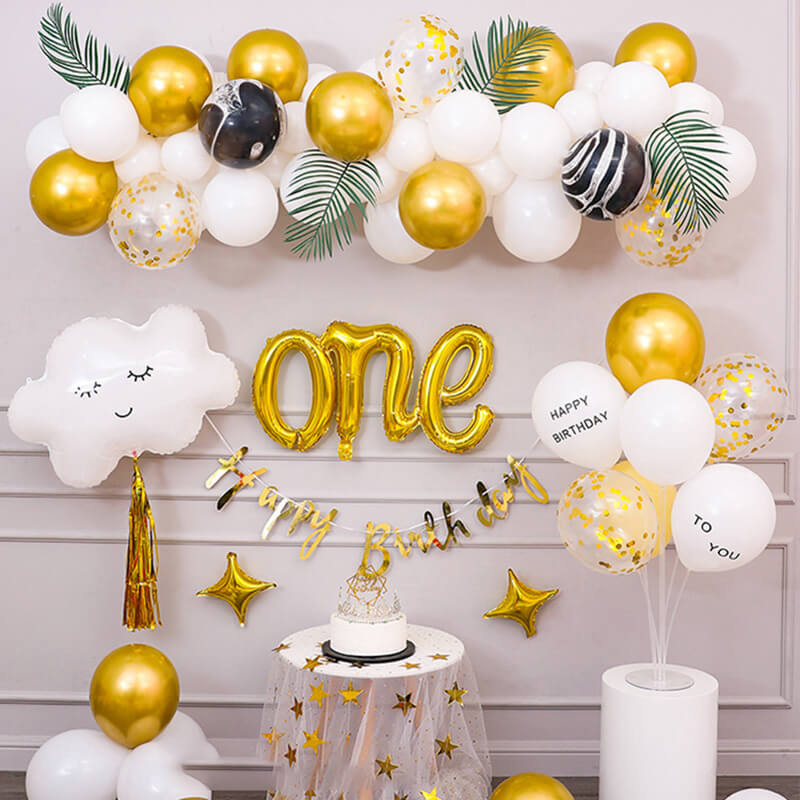 Gold & White Balloon Kit for Girl's First Birthday Party & Baby Shower Decoration