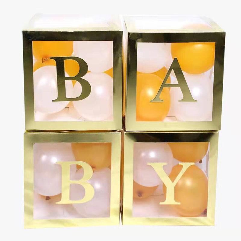 Baby Shower Boxes Party Decorations ¨C 4pcs Transparent Balloons Boxes D¨¦cor with Letters-ueventsupplies