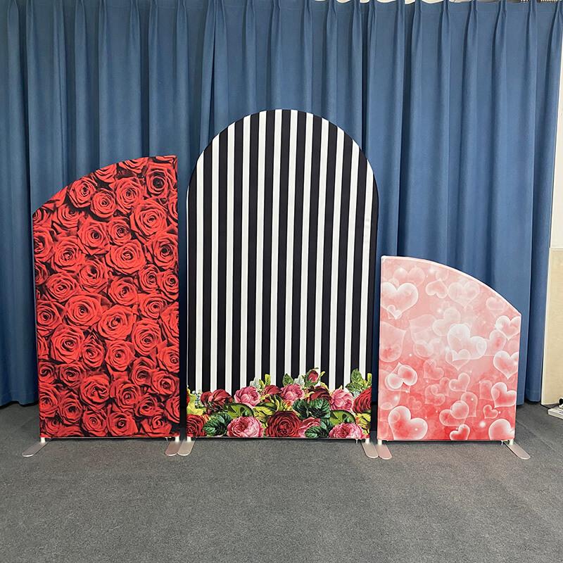 Rose & Stripes Theme Birthday Party Decoration Chiara Backdrop Arched Wall Covers-ueventsupplies